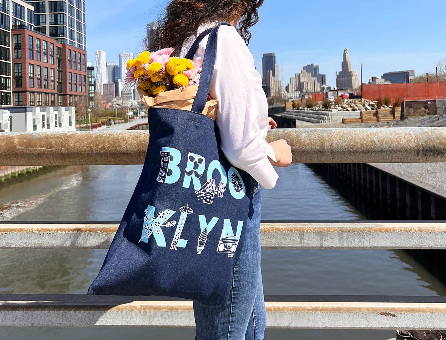 Brooklyn Font Denim Tote