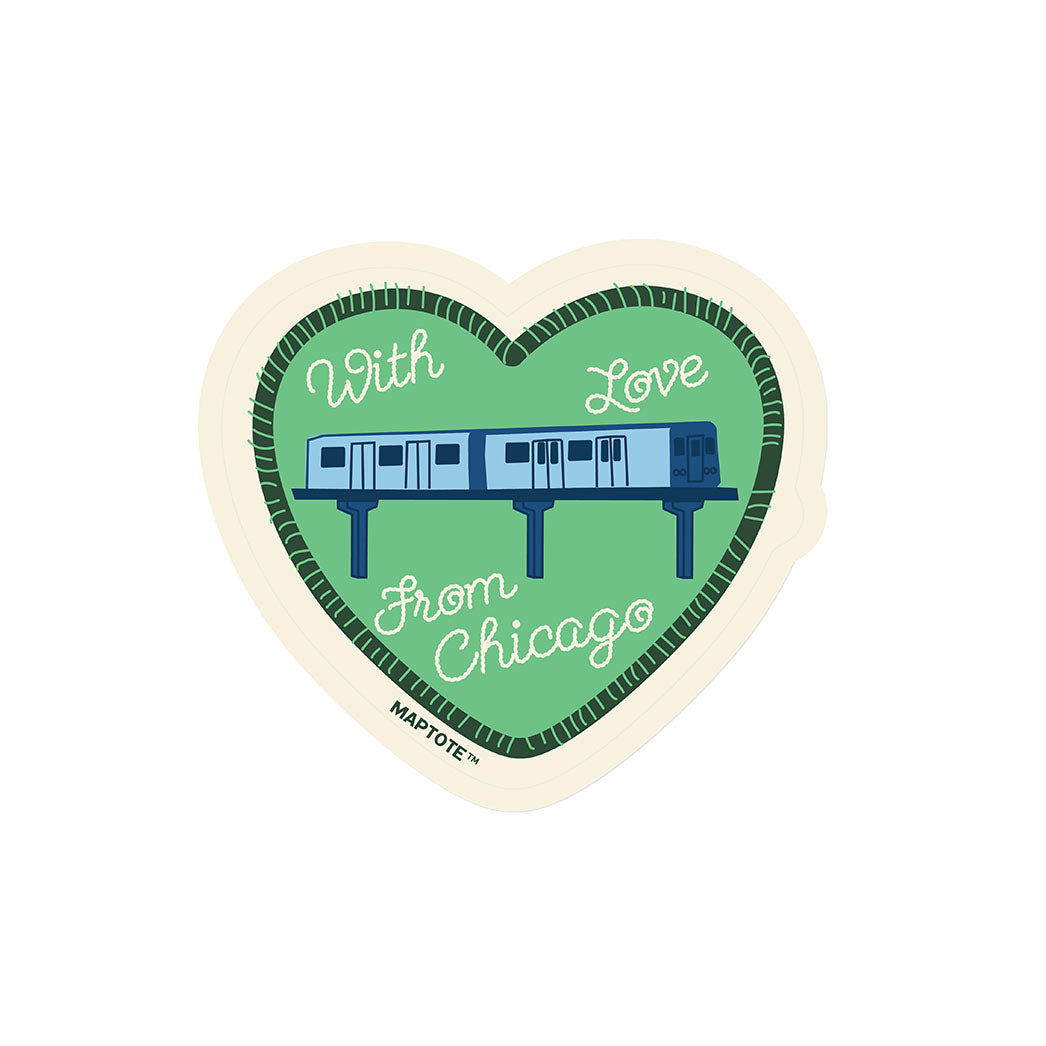 Chicago heart shaped sticker with the 'L' Train