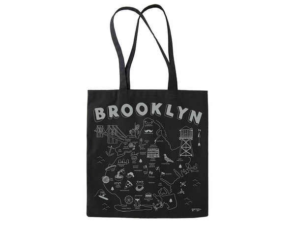 Brooklyn Black Everyday Tote – Hand-Drawn Brooklyn Map Bag – Maptote