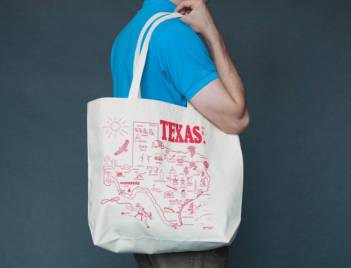 customized travel map tote bags Texas Beach Tote